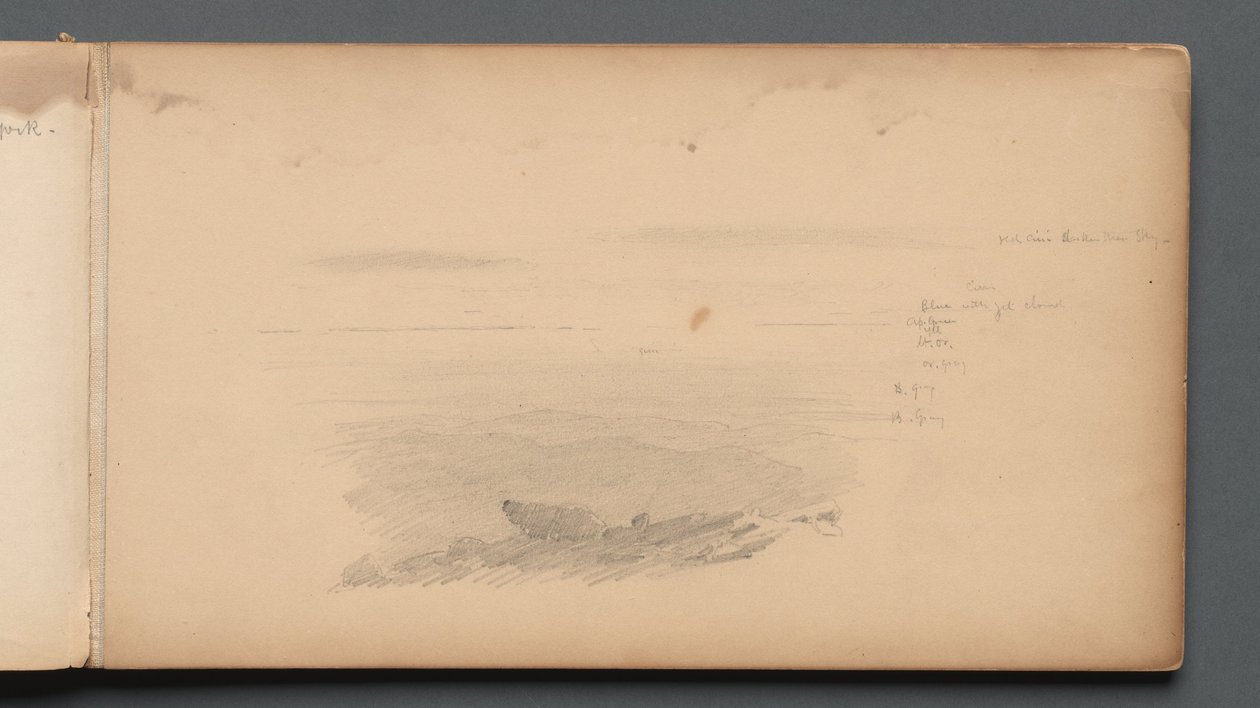 Sketchbook, página 04: Paisagem marítima com anotações a cores de Sanford Robinson Gifford