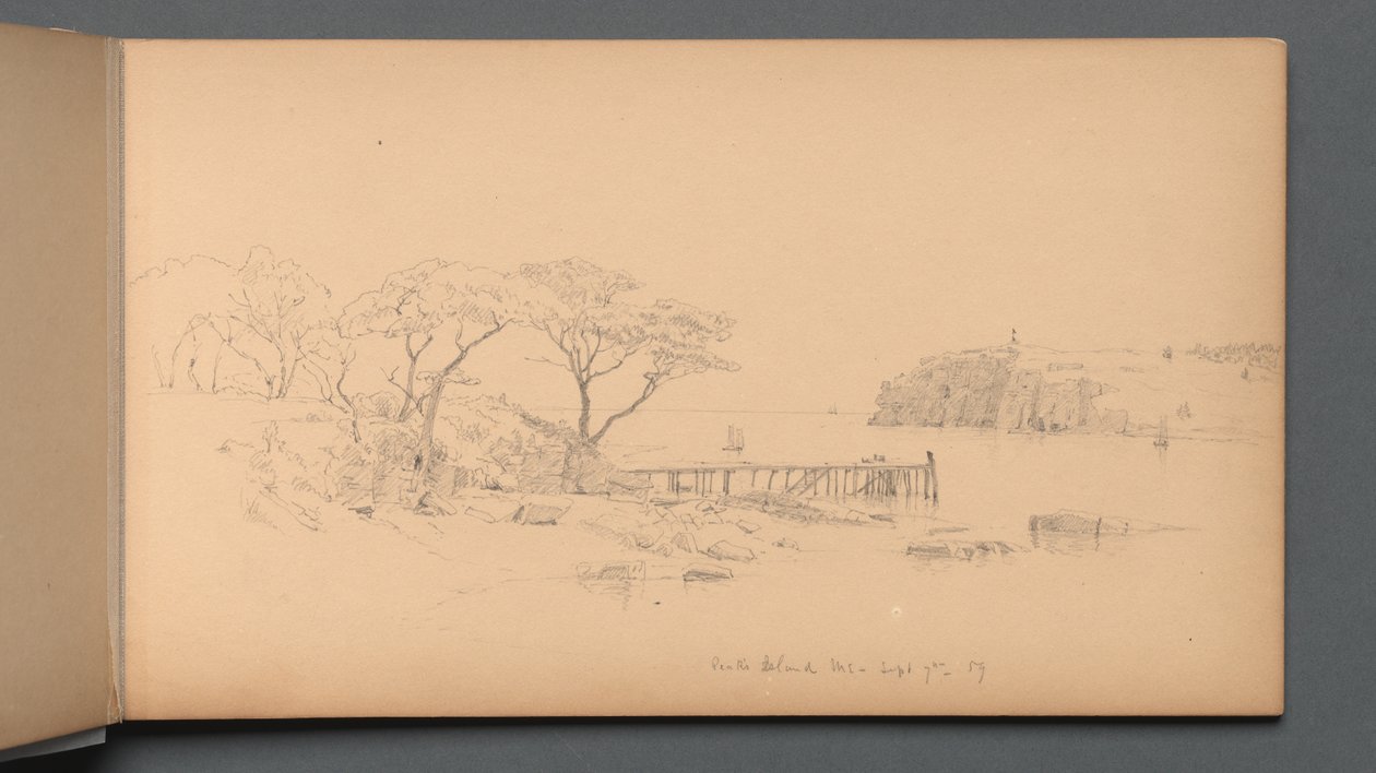 Sketchbook, página 20: Peaks Island, ME, 7 de setembro, 59, 1859. de Sanford Robinson Gifford