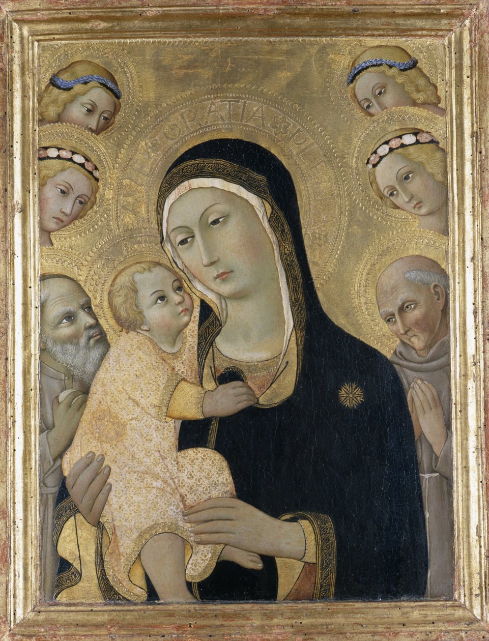 Madonna e Criança com Anjos e Santos, c.1450 (tempera em madeira de choupo) de Sano di Pietro
