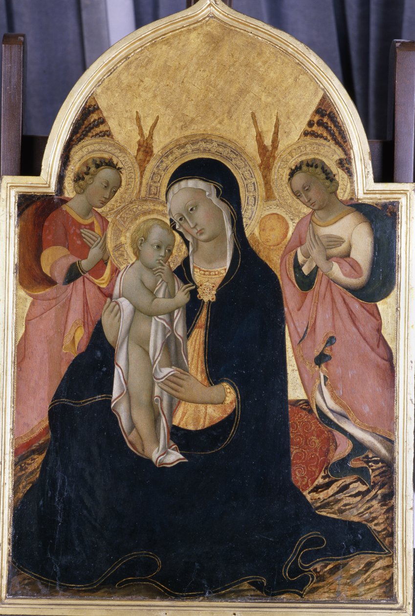 Madonna e criança com dois anjos, c.1440 (tempera no choupo) de Sano di Pietro