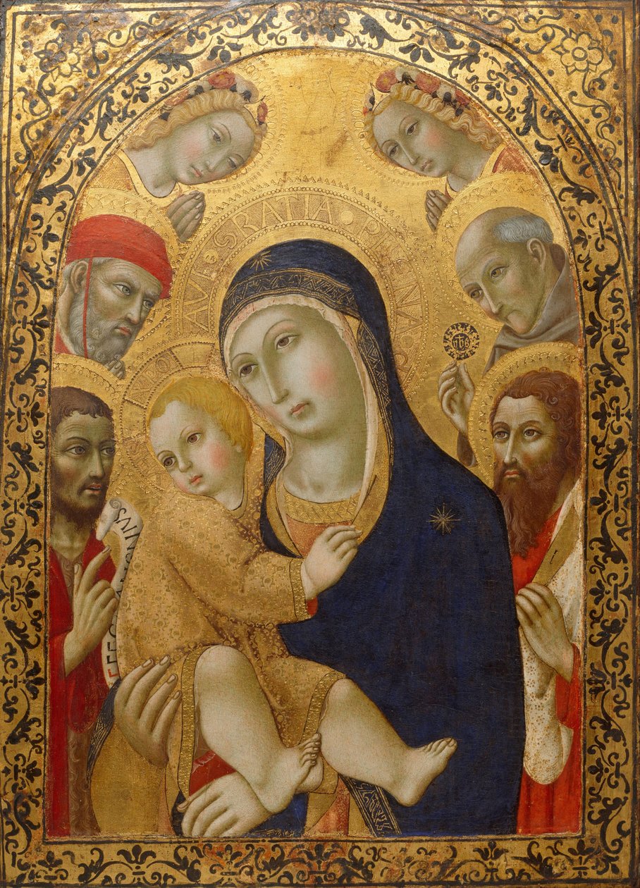 Madonna e Criança com Santos Jerônimo, João Batista, Bernardino e Bartolomeu, ca 1450-1475 de Sano di Pietro