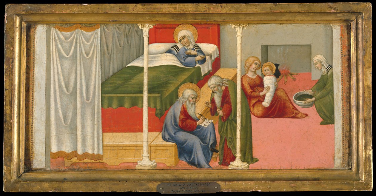 O nascimento e nomeação de São João Batista, 1450-60. de Sano di Pietro