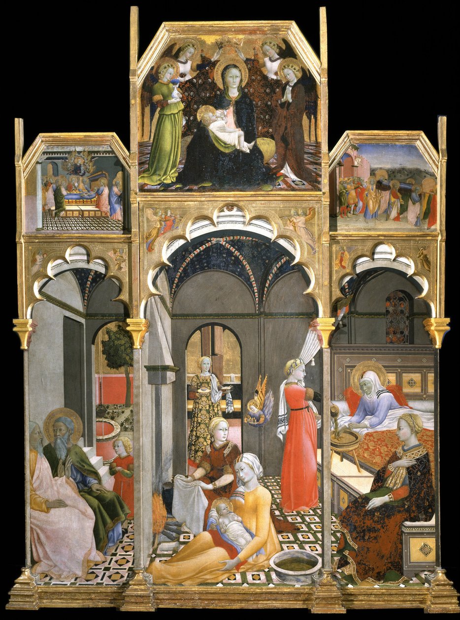 O Nascimento da Virgem Cenas da Vida da Virgem, 1437-1439 de Sano di Pietro