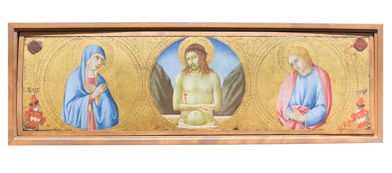 Cristo como homem de dores entre a virgem Maria e São João, o evangelista de Sano di also Ansano di Pietro di Mencio Pietro