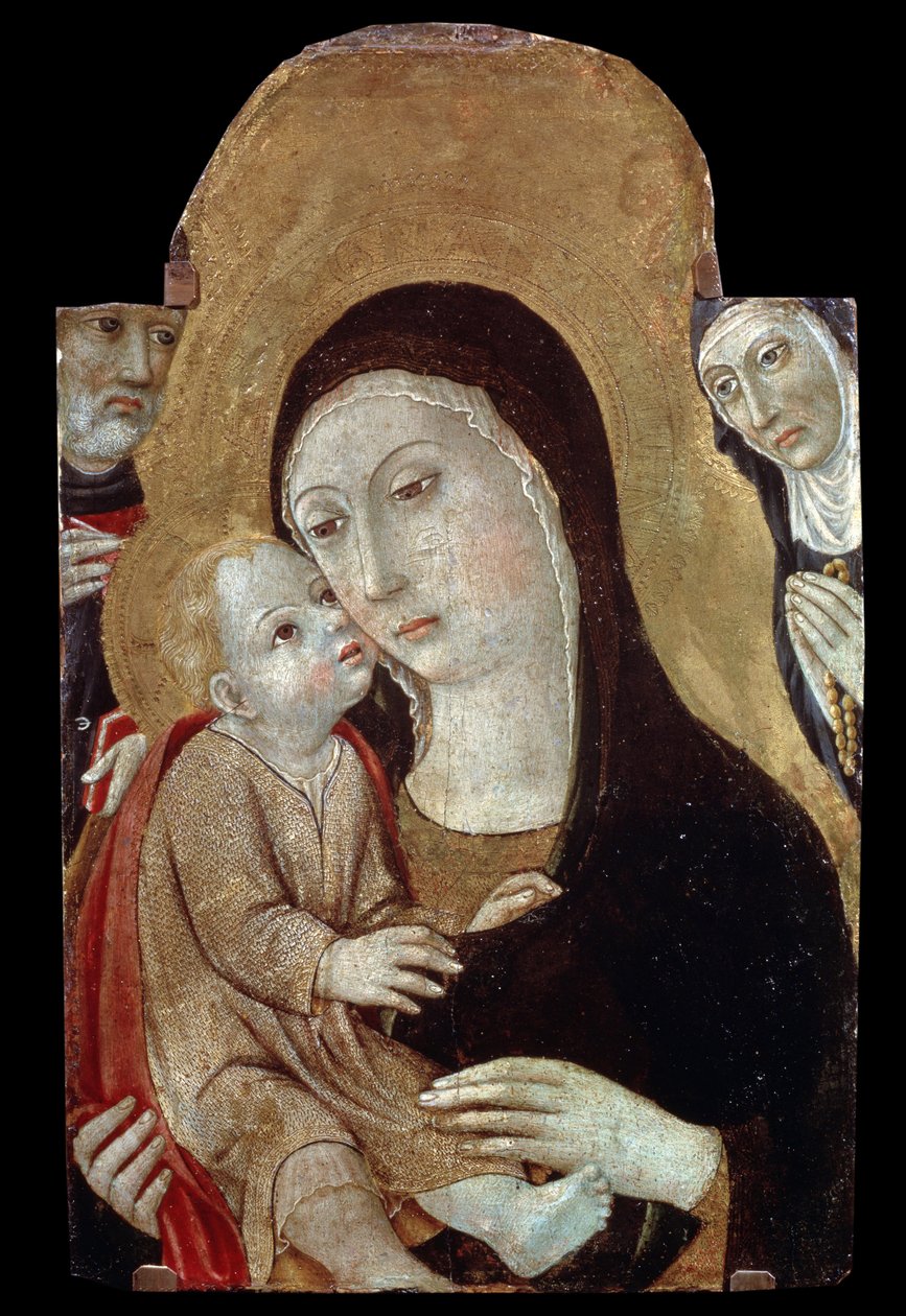 A Virgem e o Menino com Santos. Pintura de Sano di Pietro (1406-1481). Têmpera sobre madeira, 43 x 27 cm. Escola de Siena, arte gótica italiana. Museu Pushkin de Belas Artes, Moscou. ©FineArtImage/Leemage de Sano di also Ansano di Pietro di Mencio Pietro