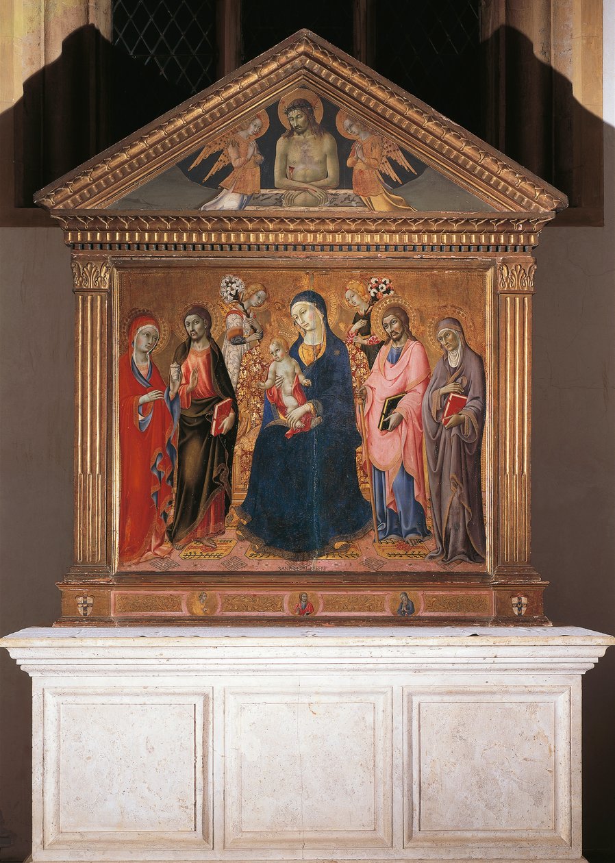 Madonna e Criança com Santos e Cristo em Pieta de Sano di also Ansano di Pietro di Mencio Pietro
