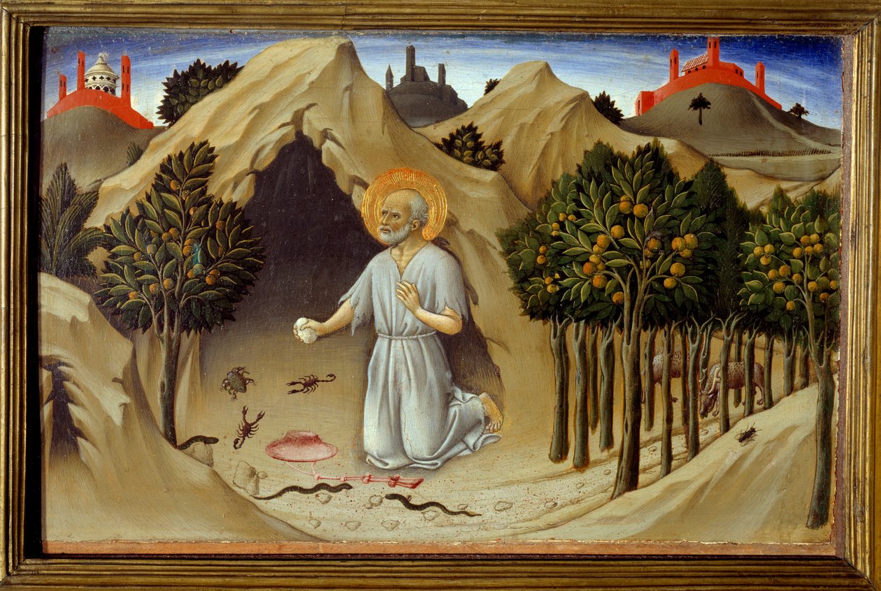 Cena da vida de São Jerônimo: "A penitência de São Jerônimo" Pintura de Sano di Pietro (1406-1481) século XV. Sol 0,23x0,36 m de Sano di also Ansano di Pietro di Mencio Pietro