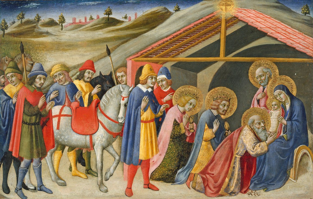 A Adoração dos Magos, c.1470 (têmpera e ouro sobre madeira) de Sano di also Ansano di Pietro di Mencio Pietro