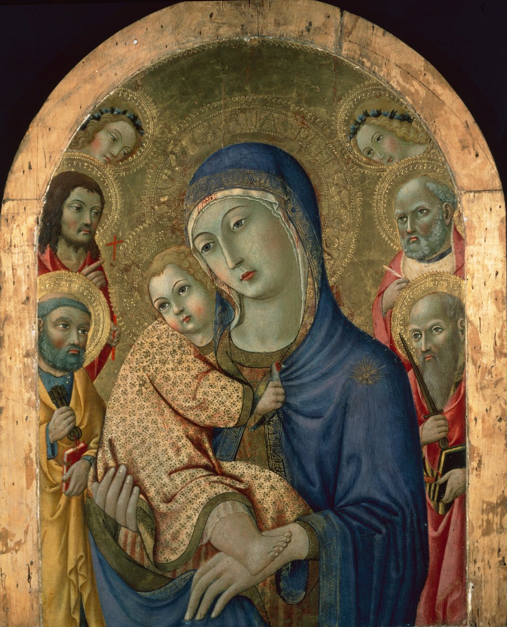 A Madona e o Menino com Santos e Anjos (tempera no painel) de Sano di also Ansano di Pietro di Mencio Pietro