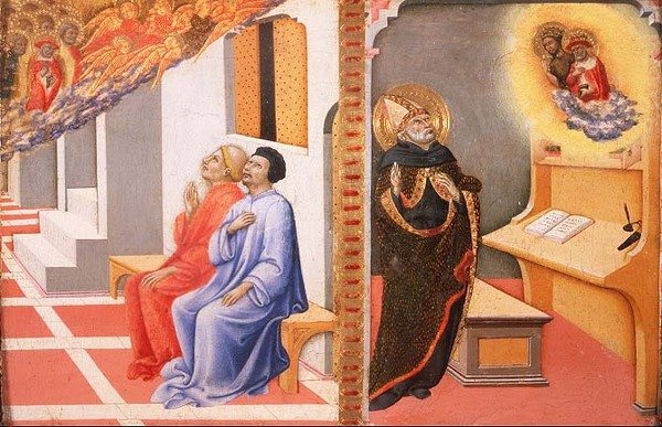 As Visões de (LtoR) São Jerônimo e São João Batista de Sano di also Ansano di Pietro di Mencio Pietro