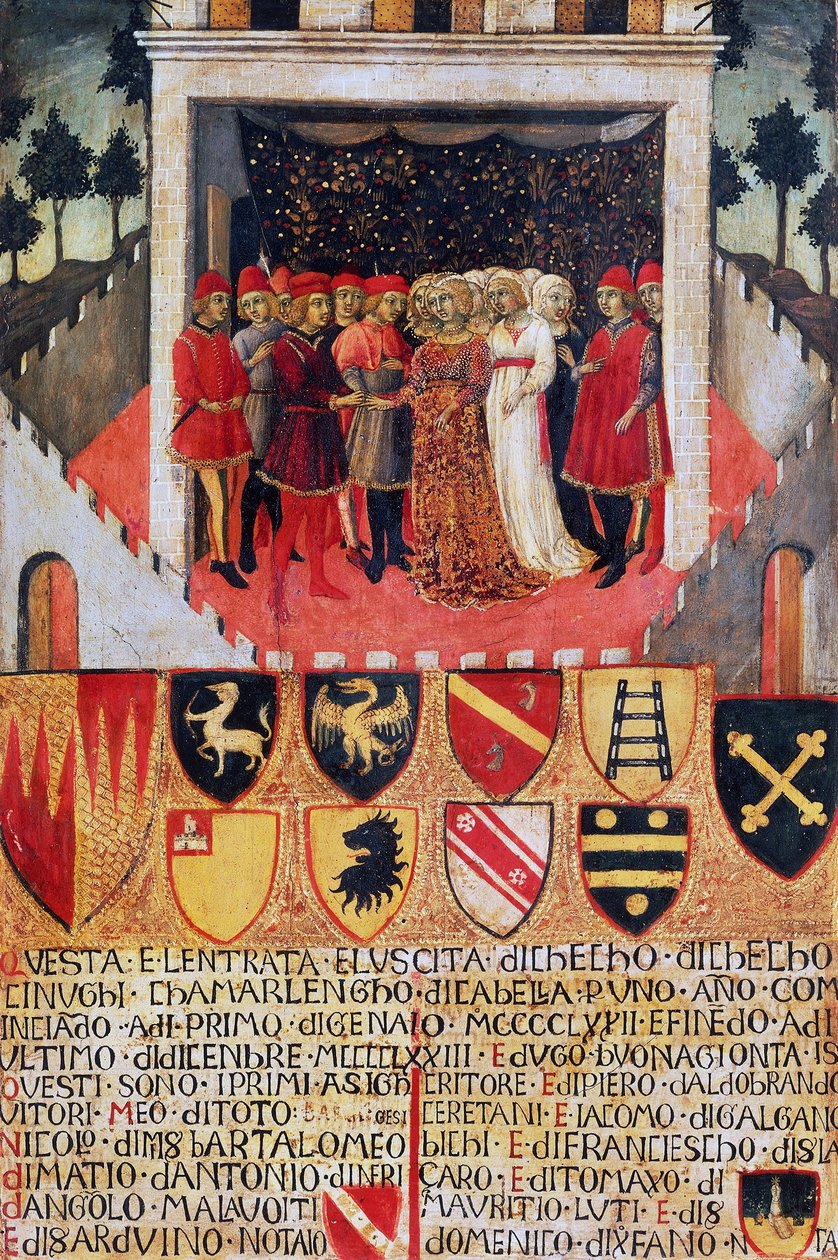 O presente do anel, cena do casamento entre famílias nobres sienenses de Sano di also Ansano di Pietro di Mencio Pietro