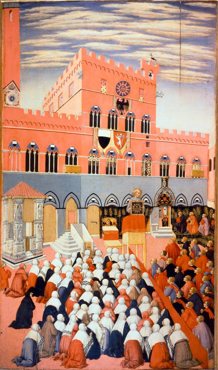 A pregação de Bernardino de Siena (Bernardino da Siena ou Bernardino degli Albizzeschi) de Sano di also Ansano di Pietro di Mencio Pietro
