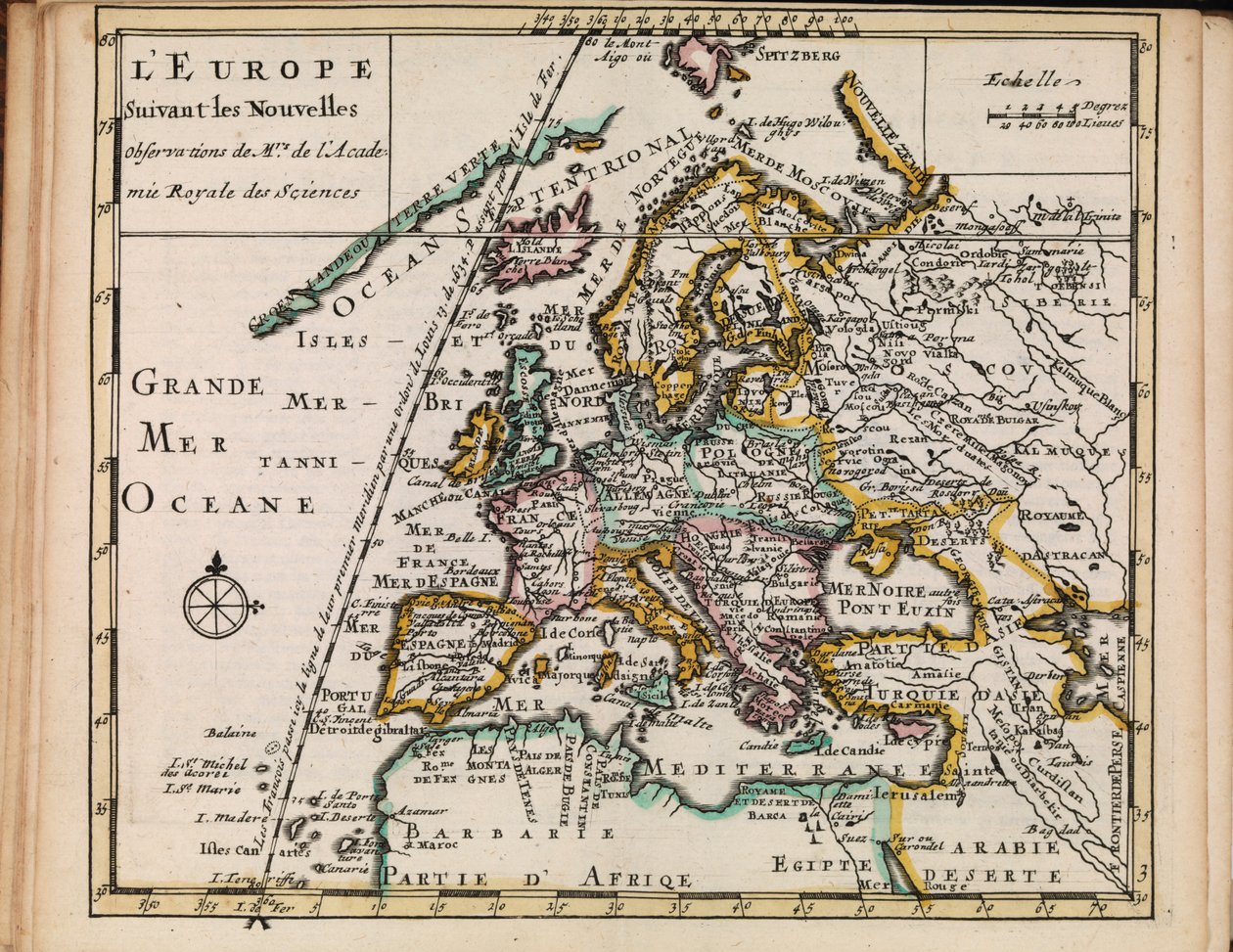 Mapa da colecção de mapas da Biblioteca Nacional. O mapa foi emitido em (1690-1708) e mostra a Europa de Sanson chez Mortier