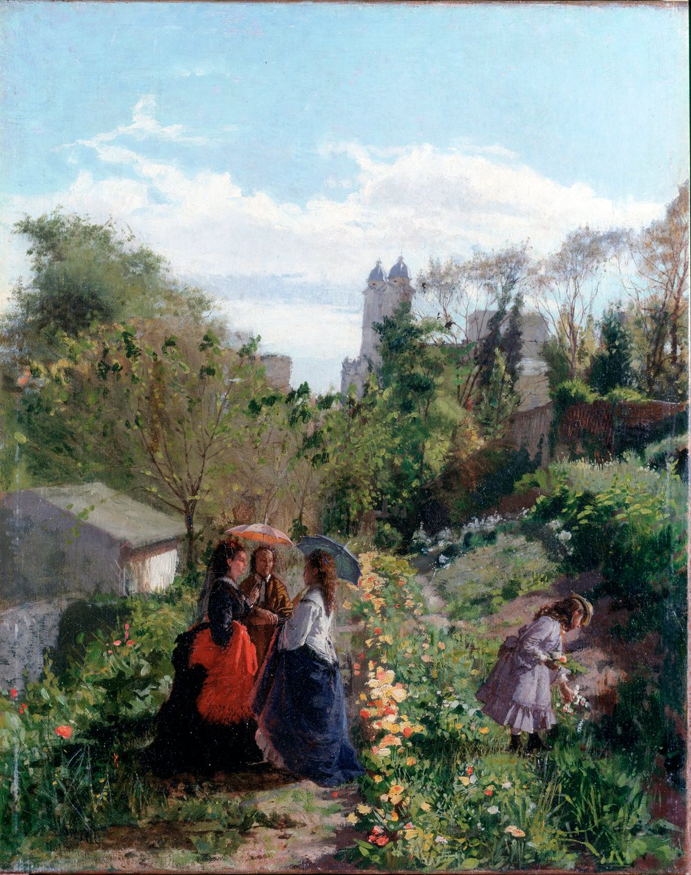 Senhoras num jardim (óleo sobre tela de Sante Bertelli