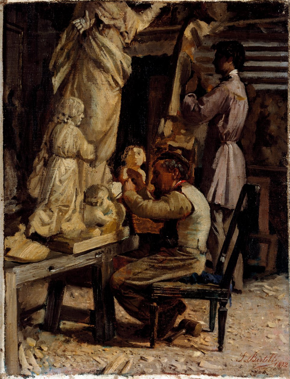 A oficina do escultor. Pintura de Sante Bertelli (1840-1892) de Sante Bertelli