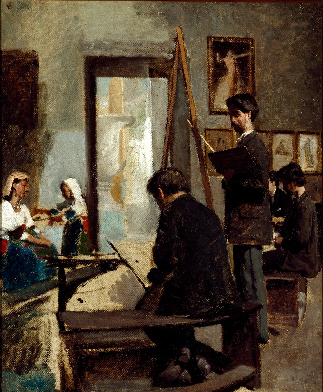 O estudo das cores cinzentas (um estúdio de pintura) (óleo sobre tela de Sante Bertelli