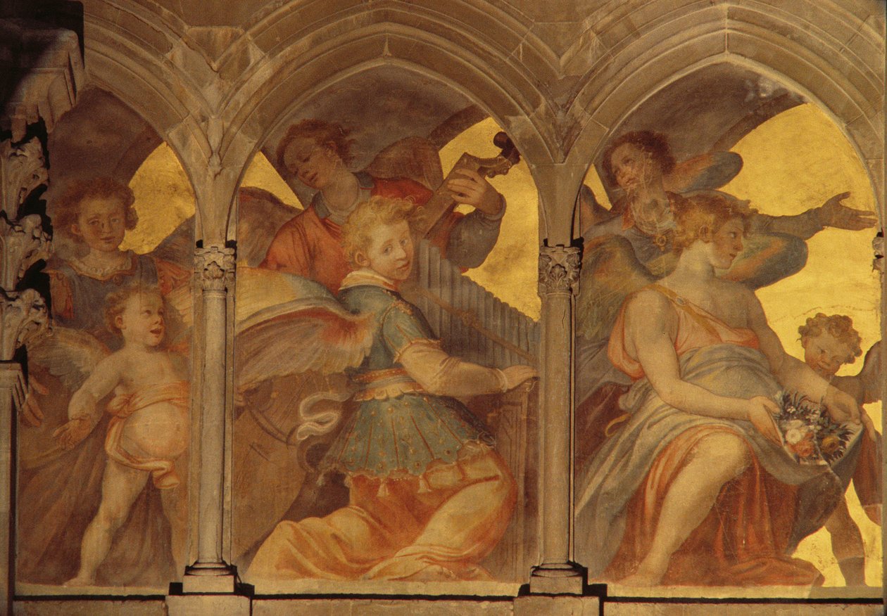 Anjos musicais dentro de um claustro trompe l&39;oeil, da fachada oeste interior de Santi di Tito