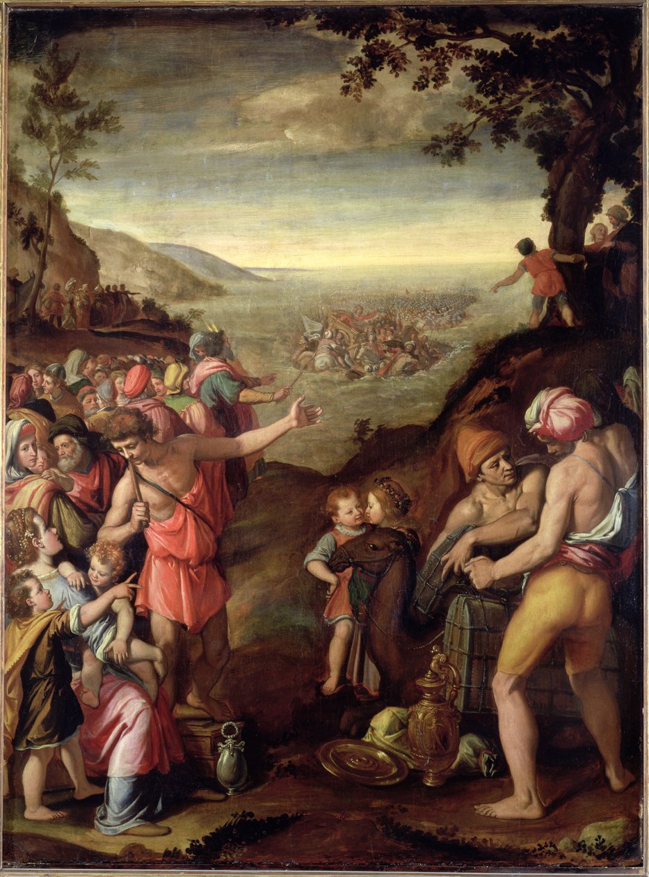 A travessia do Mar Vermelho, 1572 (óleo sobre ardósia) de Santi di Tito