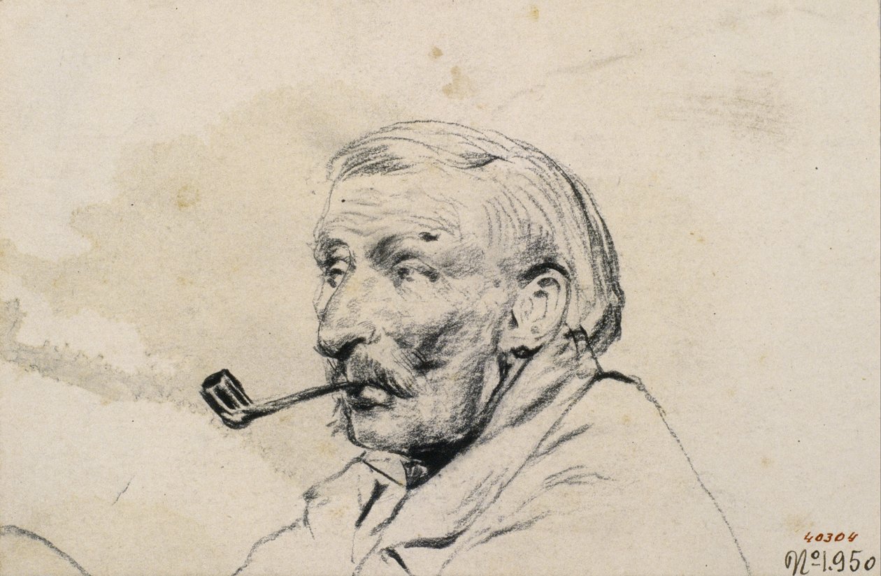 Cabeça de um homem fumando um cachimbo de Santiago Rusiñol