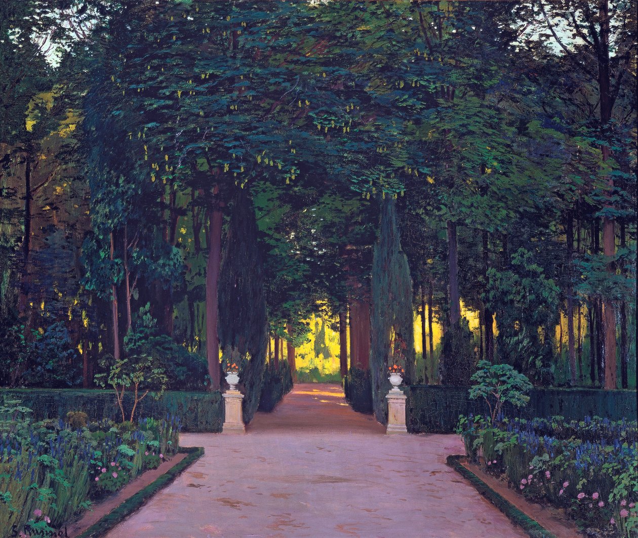 Jardins em Aranjuez, por Rusinol, Santiago (1861-1931). Óleo sobre tela, ca. 1899. Dimensões: 117x139 cm. Ablo Coleccion de Santiago Rusinol i Prats