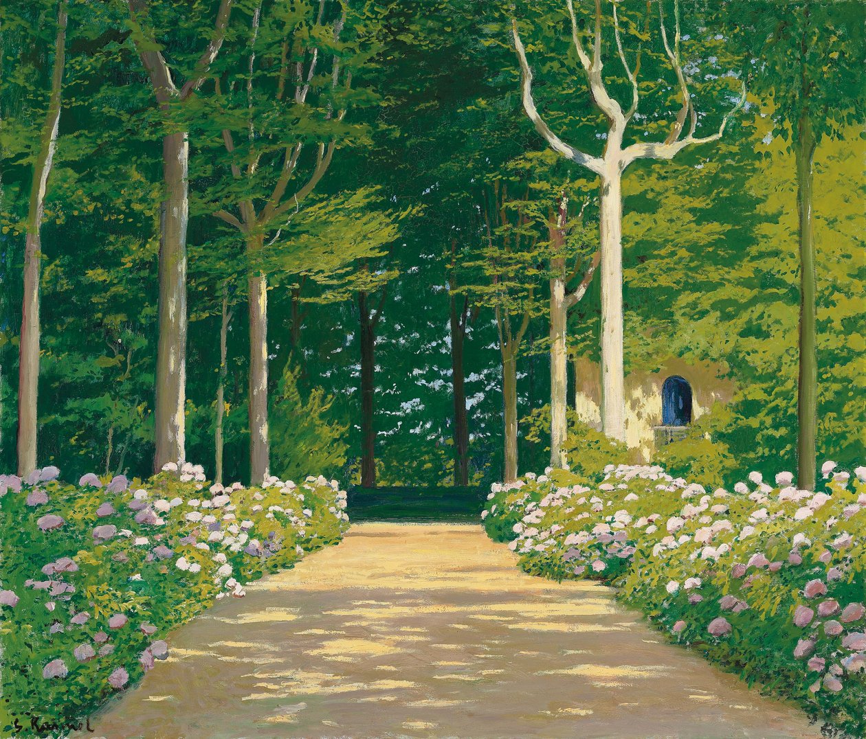 Hortênsias em um caminho de jardim, 1929 de Santiago Rusinol i Prats