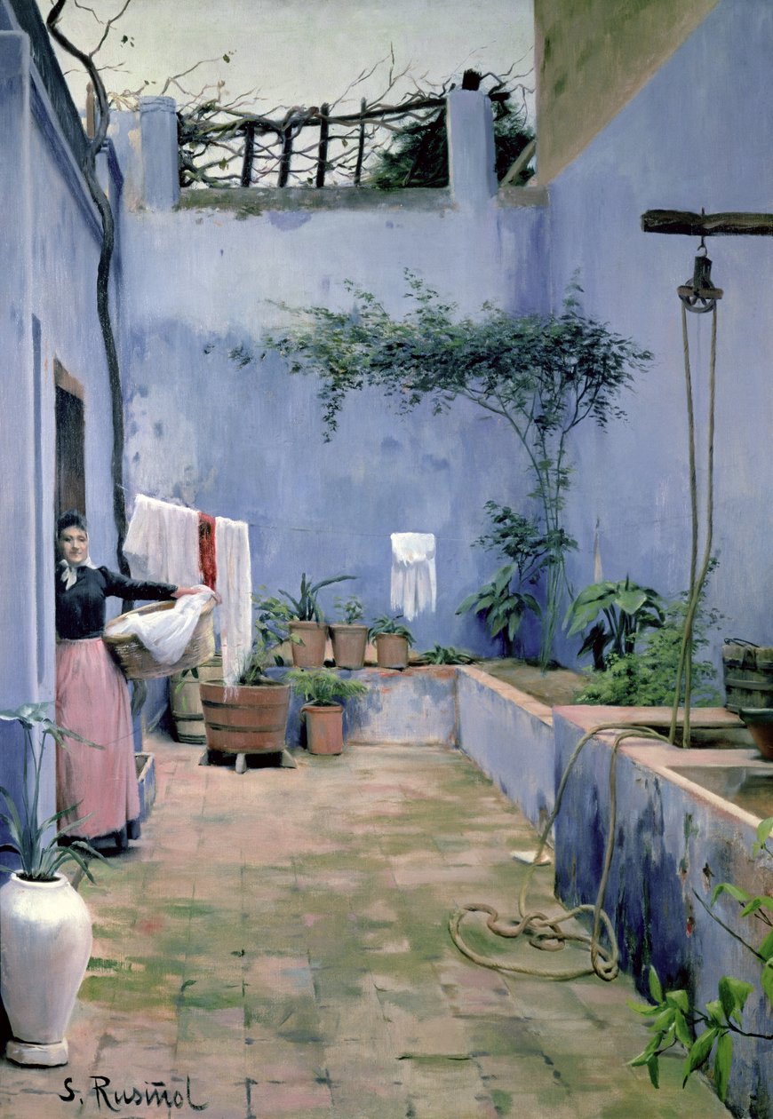 Pátio Interior (óleo sobre tela) de Santiago Rusinol i Prats