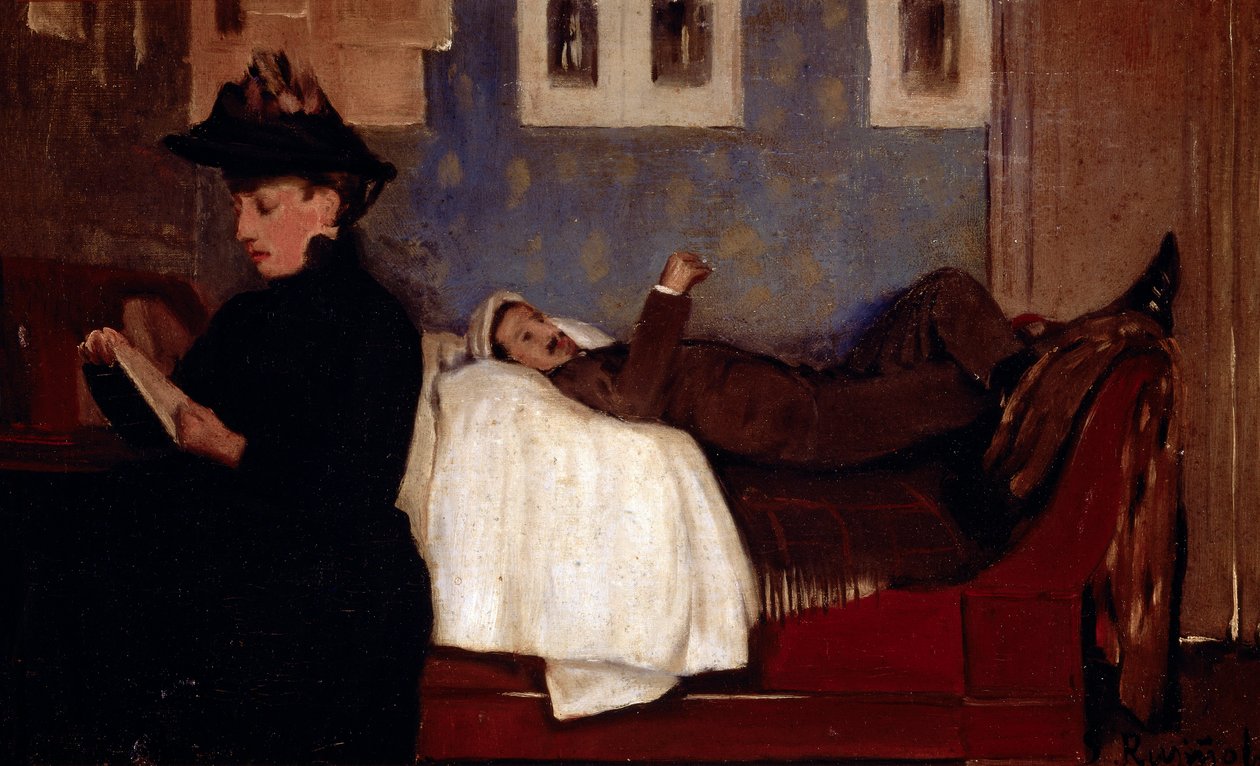 A oficina em Paris. A camada de personagem é provavelmente Miguel Utrillo (1862-1934). Pintura de Santiago Rusinol y (i) Prats (1861-1931) de Santiago Rusinol i Prats