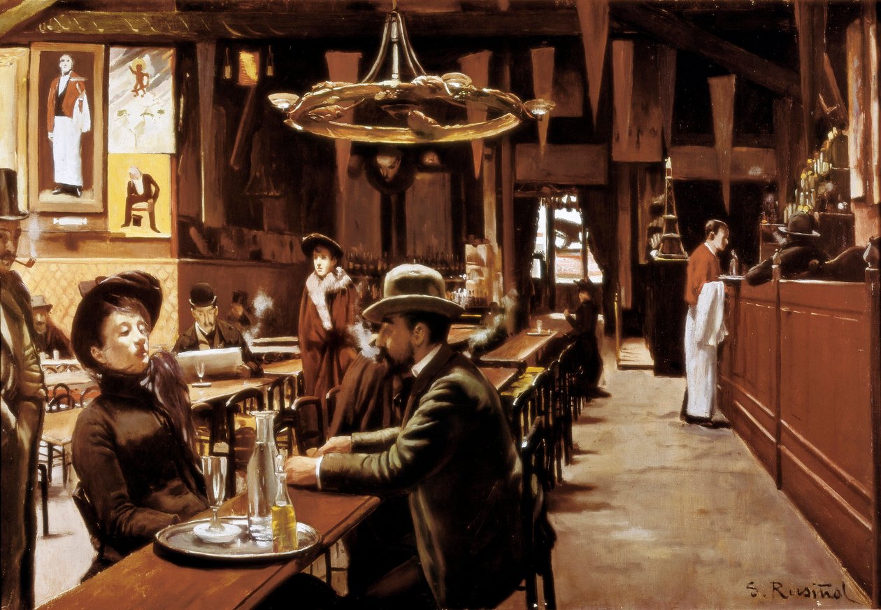 nterior de Café em Montmartre, Paris de Santiago Rusinol i Prats