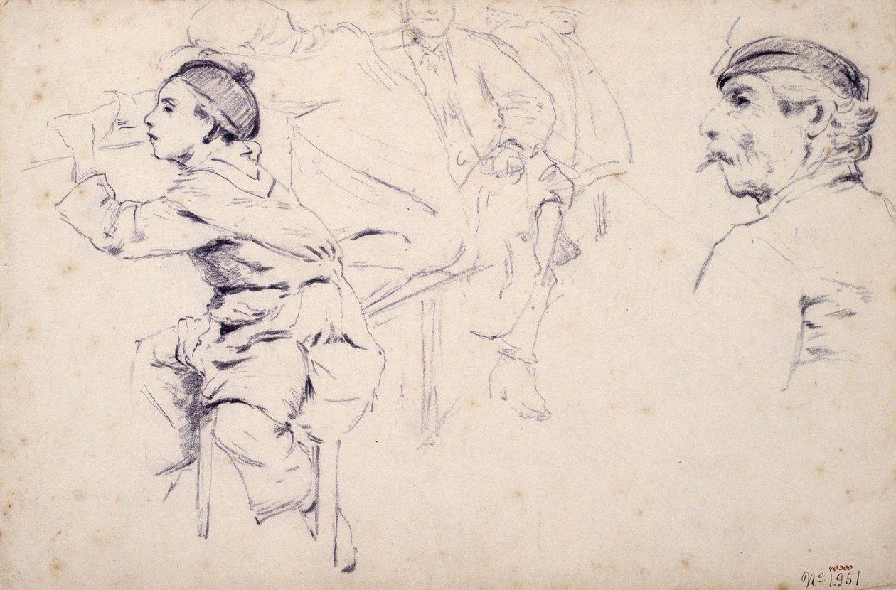 Estudo de crianças e figuras de homens de Santiago Rusiñol