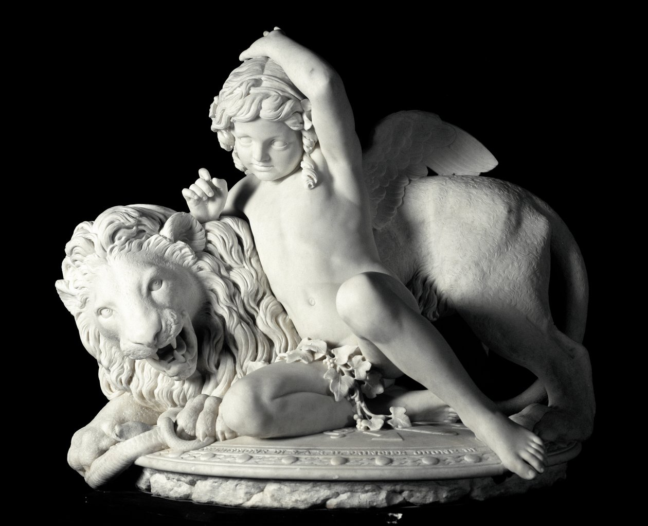 Amor Dominando a Escultura de mármore Força de Santo Varni (1807-1885) 1865. Dim. 85x90x62 cm Da coleção do Príncipe Odon di savoia. Genes, Galleria d