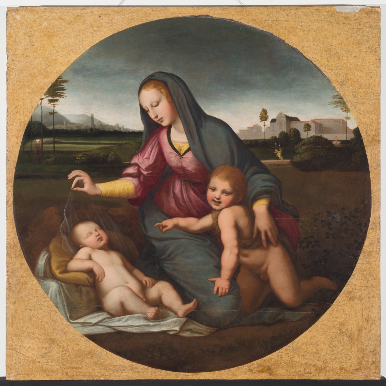 Madonna and Child with the Young St. John, c.1500 (óleo sobre madeira) de Sanzio of Urbino (follower of) Raphael