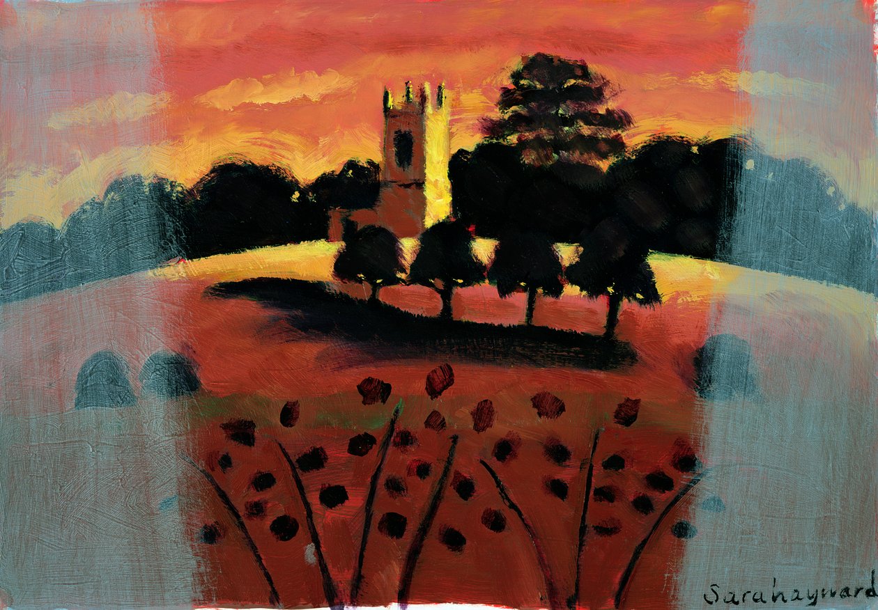 Igreja no Severn (óleo no cartão) de Sara Hayward
