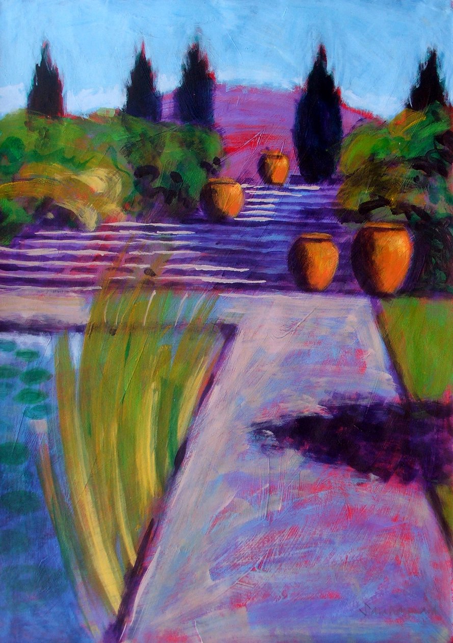 Vasos de jardim (acrílico a bordo) de Sara Hayward