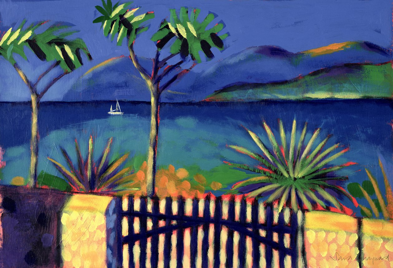 Jardim Mediterrâneo (acrílico no cartão) de Sara Hayward