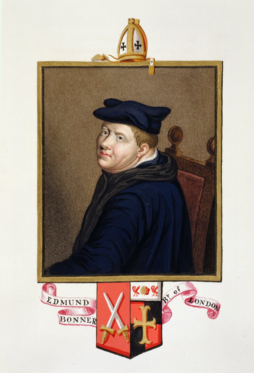 Retrato de Edmund Bonner (c.1500-69) Bispo de Londres de &39;Memórias do Tribunal da Rainha Elizabeth&39;, publicado em 1825 (wc e guache sobre papel) de Sarah Countess of Essex
