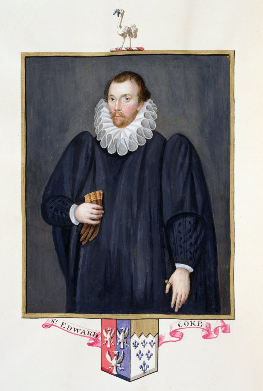 Retrato de Edward Coke (1552-1634) de &39;Memórias do Tribunal da Rainha Elizabeth&39;, publicado em 1825 (wc e guache sobre papel) de Sarah Countess of Essex