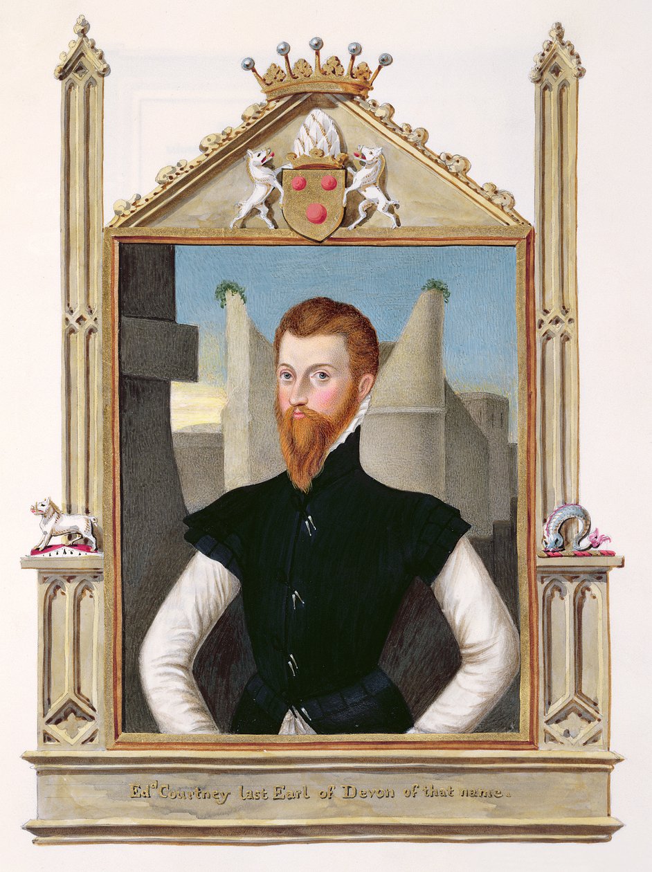 Retrato de Edward Courtenay (c.1526-56) Último Conde de Devonshire, de &39;Memórias do Tribunal da Rainha Elizabeth&39;, publicado em 1825 (wc e guache sobre papel) de Sarah Countess of Essex