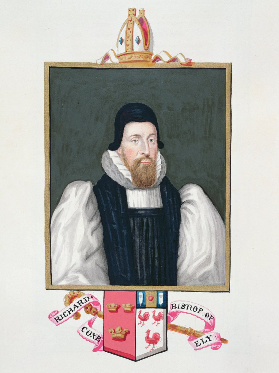 Retrato de Richard Cox (1500-81) Bispo de Ely de &39;Memórias do Tribunal da Rainha Elizabeth&39;, publicado em 1825 (wc e guache sobre papel) de Sarah Countess of Essex
