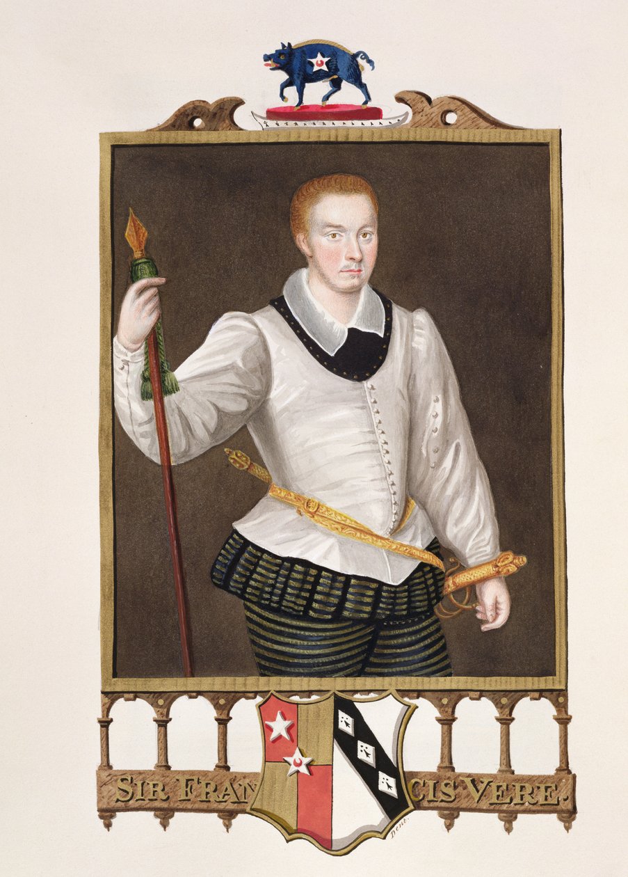 Retrato de Sir Francis Vere (1560-1609) de &39;Memórias do Tribunal da Rainha Elizabeth&39;, publicado em 1825 (wc e guache sobre papel) de Sarah Countess of Essex