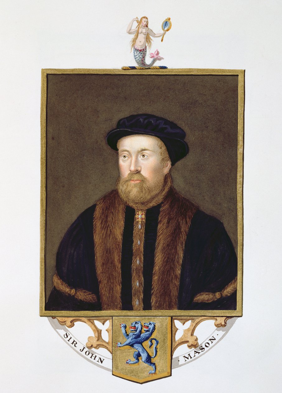 Retrato de Sir John Mason (1503-66), de &39;Memórias do Tribunal da Rainha Elizabeth&39;, publicado em 1825 (wc e guache sobre papel) de Sarah Countess of Essex
