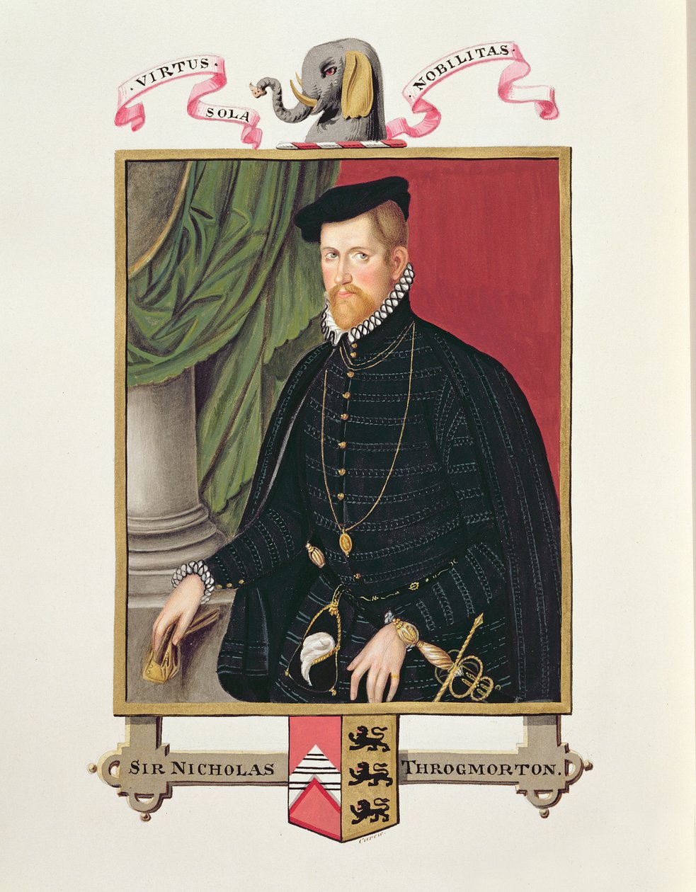 Retrato de Sir Nicholas Throckmorton (1515-1571) de &39;Memórias do Tribunal da Rainha Elizabeth&39;, publicado em 1825 (wc e guache sobre papel) de Sarah Countess of Essex