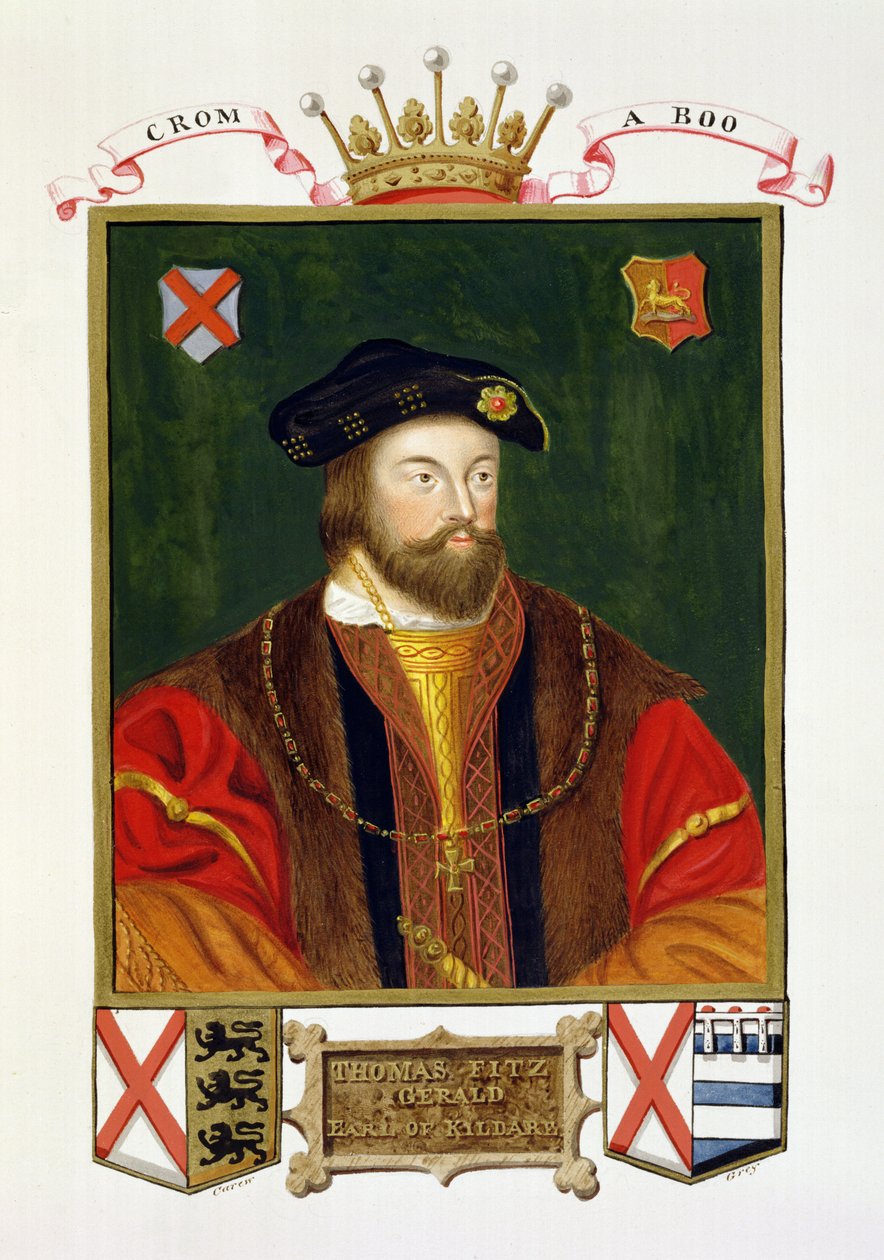 Retrato de Thomas Fitzgerald (1513-37) Lord Offaly 10º Conde de Kildare de &39;Memórias do Tribunal da Rainha Elizabeth&39;, publicado em 1825 (wc e guache sobre papel) de Sarah Countess of Essex