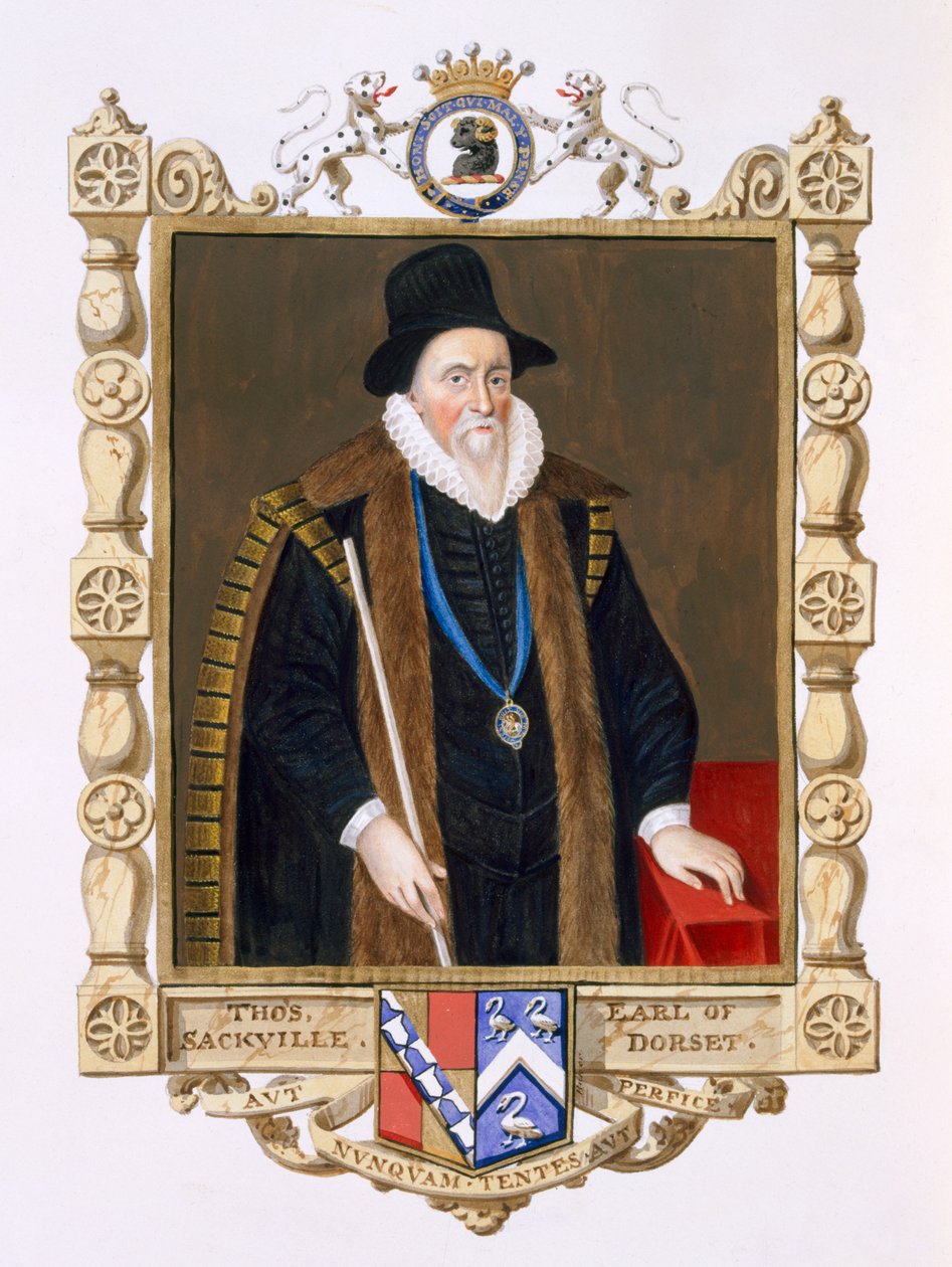 Retrato de Thomas Sackville (1536-1608) 1º Barão Buckhurst de &39;Memórias da Corte da Rainha Elizabeth&39; depois do retrato de John de Critz, o Velho (c.1552-1642), publicado em 1825 (wc e goua de Sarah Countess of Essex