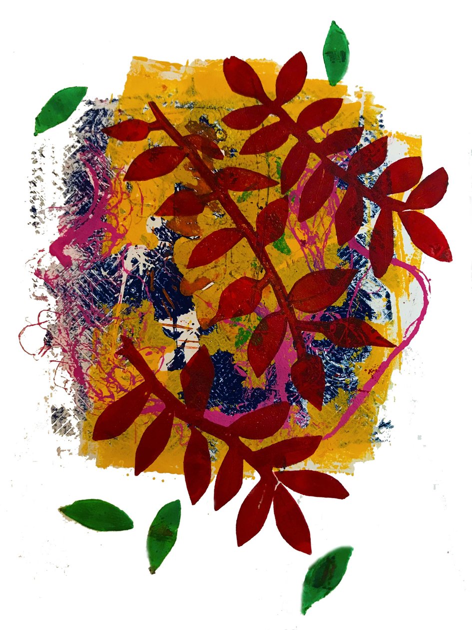 Folhas vermelhas (monoprint no papel) de Sarah Thompson Engels