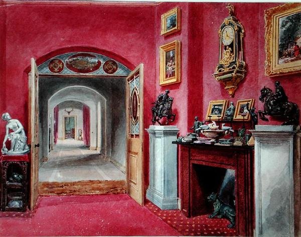 The Ante Room to the Hall, Rempstone Hall, Nottinghamshire (aguarela sobre papel) de Sarah Caroline Sitwell