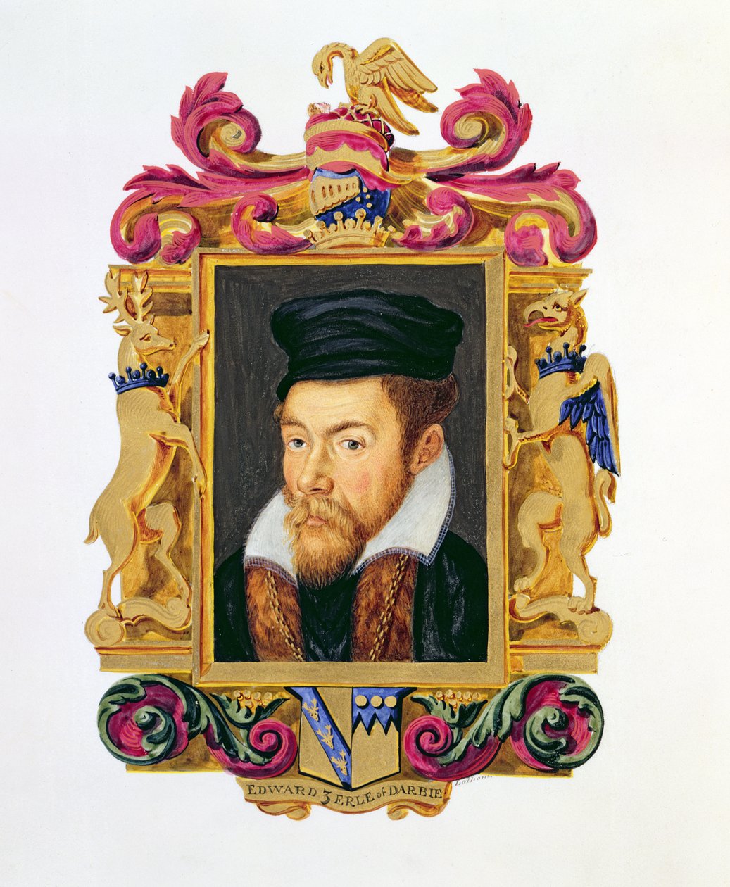 Retrato de Edward Stanley (1508-72) 3º Conde de Derby, de &39;Memórias do Tribunal da Rainha Elizabeth&39;, publicado em 1825 (wc e guache sobre papel) de Sarah Countess of Essex