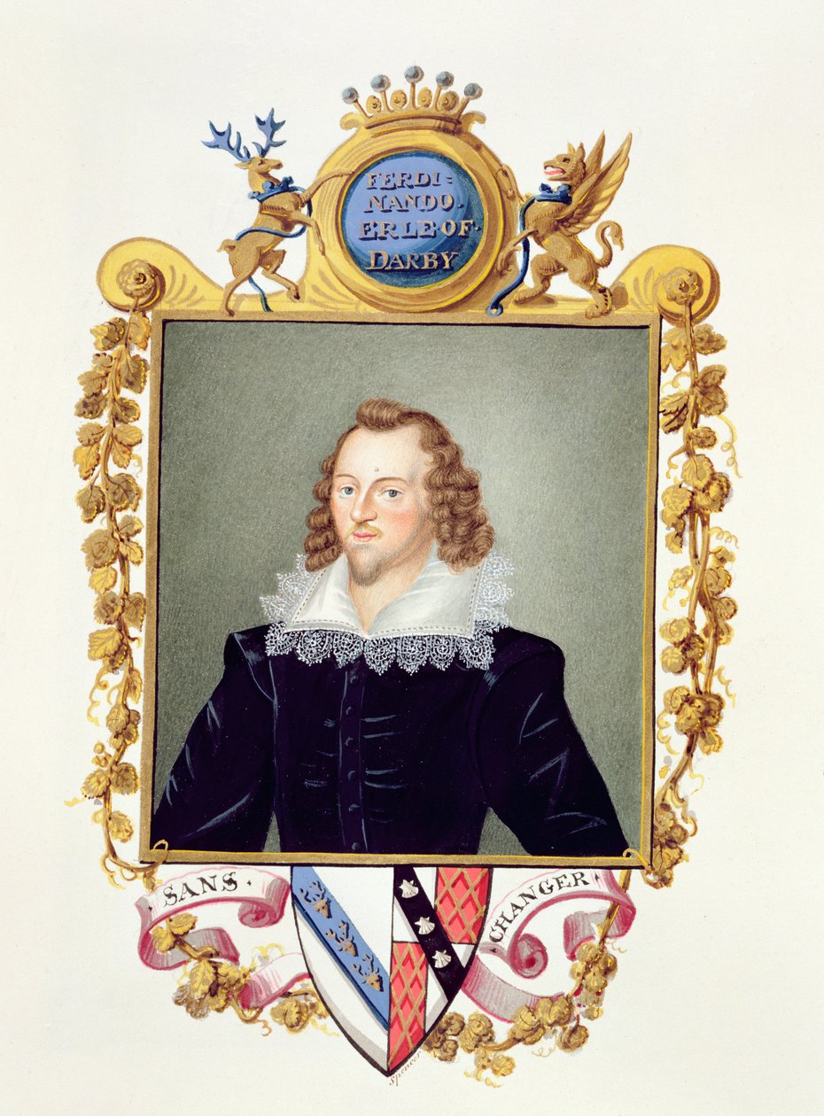 Retrato de Ferdinando Stanley (1559-94), 5º Conde de Derby, de &39;Memórias do Tribunal da Rainha Elizabeth&39;, publicado em 1825 (wc e guache sobre papel) de Sarah Countess of Essex