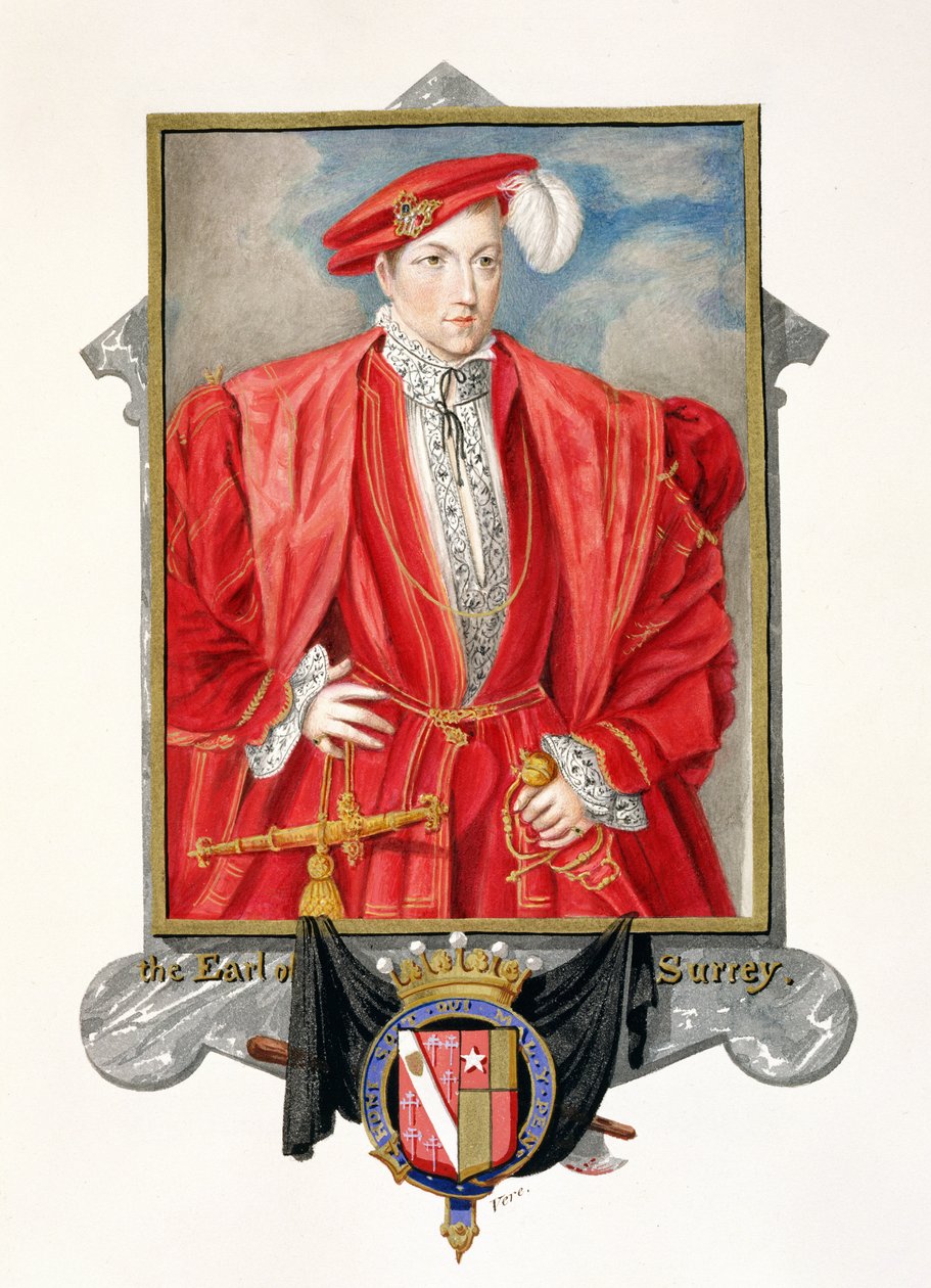 Retrato de Henry Howard (c.1517-47) Conde de Surrey de &39;Memórias do Tribunal da Rainha Elizabeth&39;, publicado em 1825 (wc e guache sobre papel) de Sarah Countess of Essex