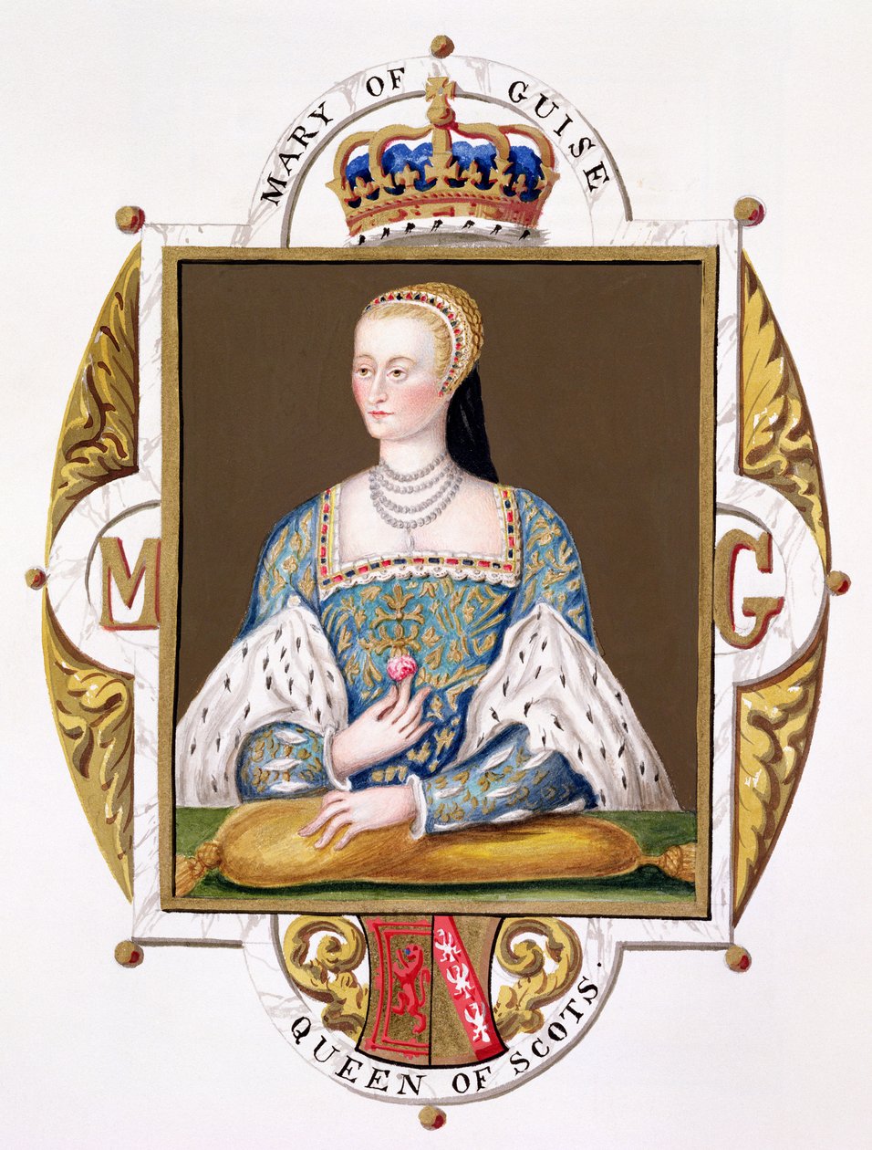Retrato de Maria de Guise (1515-60) Rainha da Escócia de &39;Memórias do Tribunal da Rainha Elizabeth&39;, publicado em 1825 (wc e guache sobre papel) de Sarah Countess of Essex
