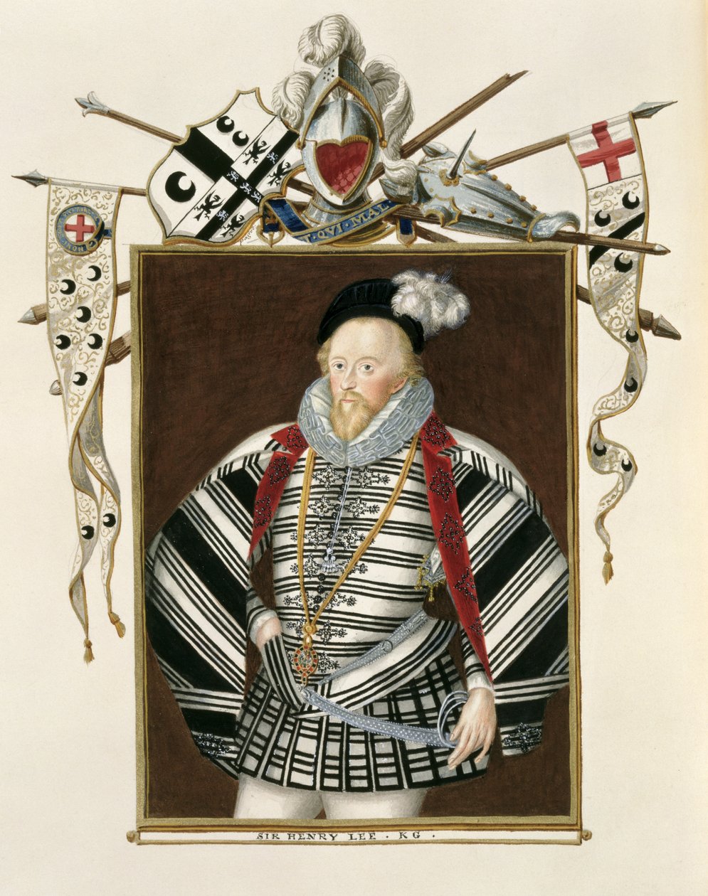 Retrato de Sir Henry Lee (1530-1610) de &39;Memórias do Tribunal da Rainha Elizabeth&39;, publicado em 1825 em papel de Sarah Countess of Essex